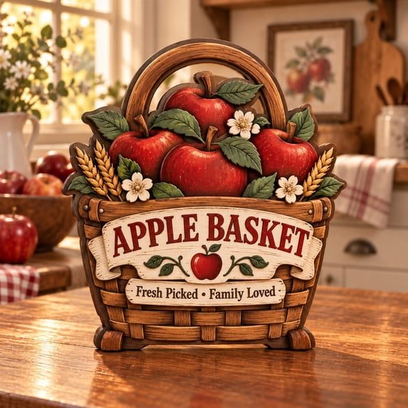 Blocking Service 3-Layer Wooden Block Apple Basket Red and Brown Tabletop Accent for ...