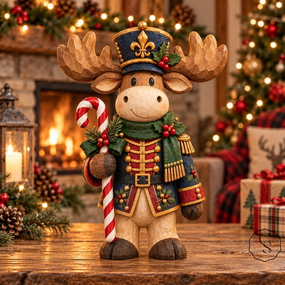 3-Layer Wooden Block Christmas Gift, Moose Nutcracker Character, Festive Shelf Sitter for Rustic Displays