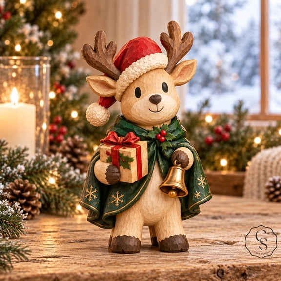 3-Layer Wooden Block Christmas Reindeer Tabletop Accent for Holiday Hosts