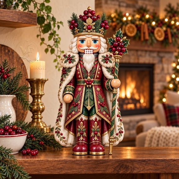 3 Layer Wooden Block Cranberry Nutcracker Tabletop Display for Christmas