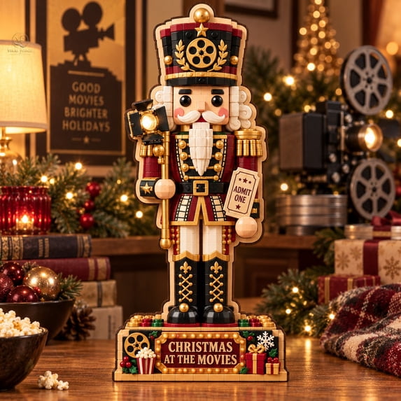 3-Layer Wooden Block Decor, Cinema Projectionist Nutcracker Shelf ...