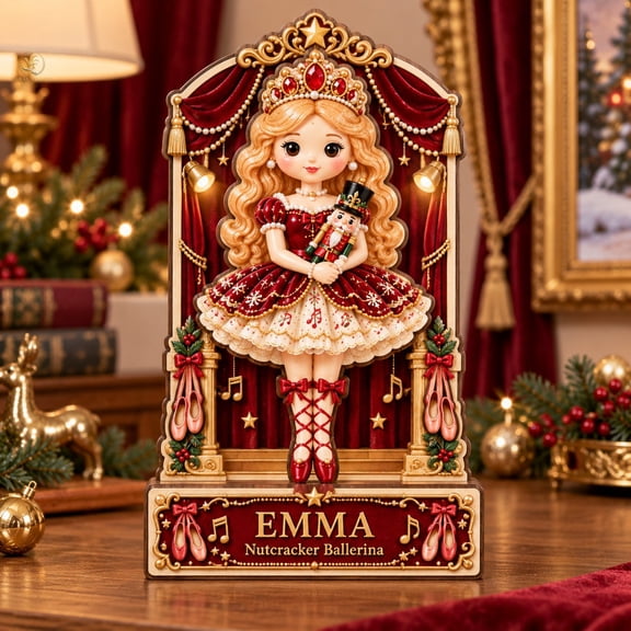 3-Layer Wooden Block Decor, Personalized Nutcracker Ballerina Shelf Sitter for Dancers
