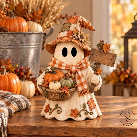 3 Layer Wooden Block Halloween Ghost Pumpkin Patch Shelf Sitter for Fall Farmhouse Display
