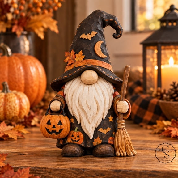 3-Layer Wooden Block Halloween Gnome, Spooky Witch Shelf Sitter for Tabletop Display and Seasonal Collectors