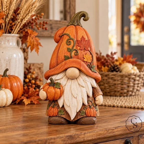 3-Layer Wooden Block, Halloween Pumpkin Gnome Tabletop Accent for Fall Displays and Host Gifts
