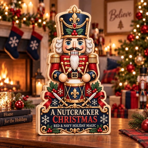 3-Layer Wooden Block Nutcracker Christmas Tabletop Display Holiday Gift