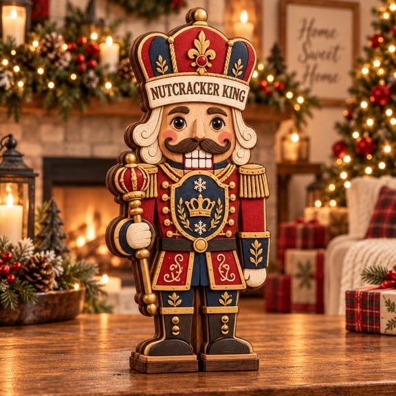3-Layer Wooden Block Nutcracker Soldier Red Navy and Gold Tabletop Christmas Gift