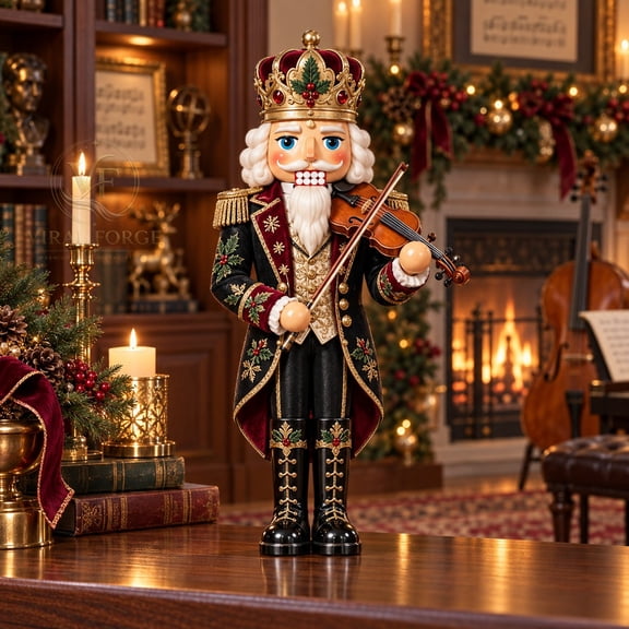 3 Layer Wooden Block Nutcracker Violinist Christmas Display for Music Lovers