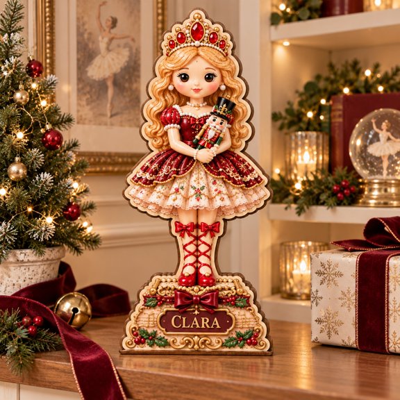 3-Layer Wooden Block Personalized Ballerina and Nutcracker Shelf Sitter for Christmas Gift
