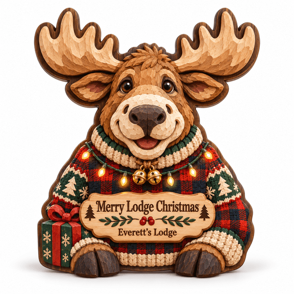 3-Layer Wooden Block Plaid Moose Christmas Tabletop Display for Cabin Holiday Gift