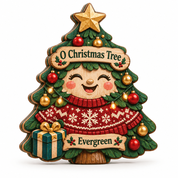 3-Layer Wooden Block Smiling Christmas Tree Character Tabletop Display for Holiday Gifting