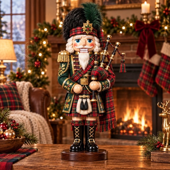 3 Layer Wooden Block Tartan Bagpipe Nutcracker Tabletop Display for Christmas