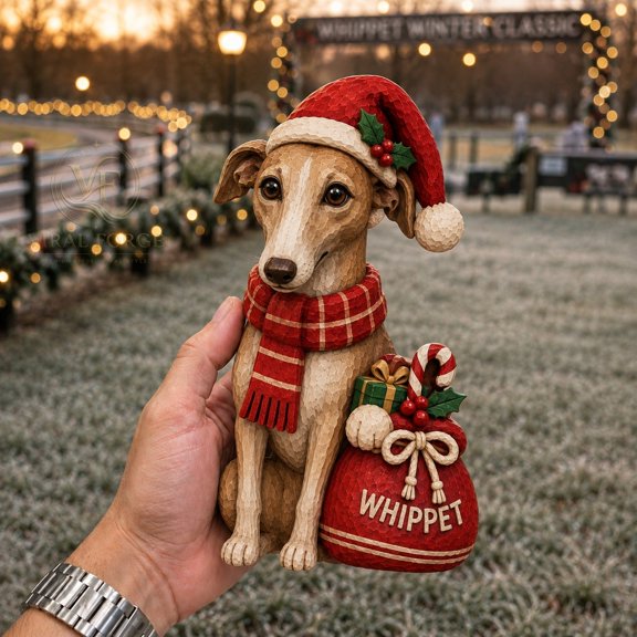 3 Layer Wooden Block Whippet Christmas Shelf Sitter for Dog Lovers