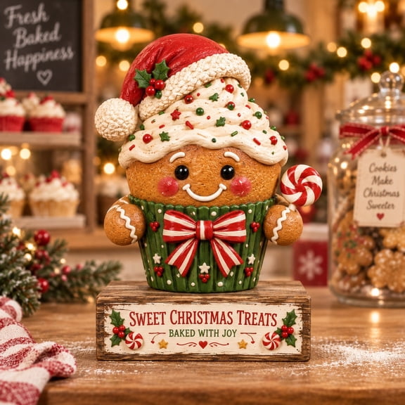 3-Layer Wooden Christmas Bakery Cupcake Stand, Santa Hat Sweet Display for Holiday Hosts