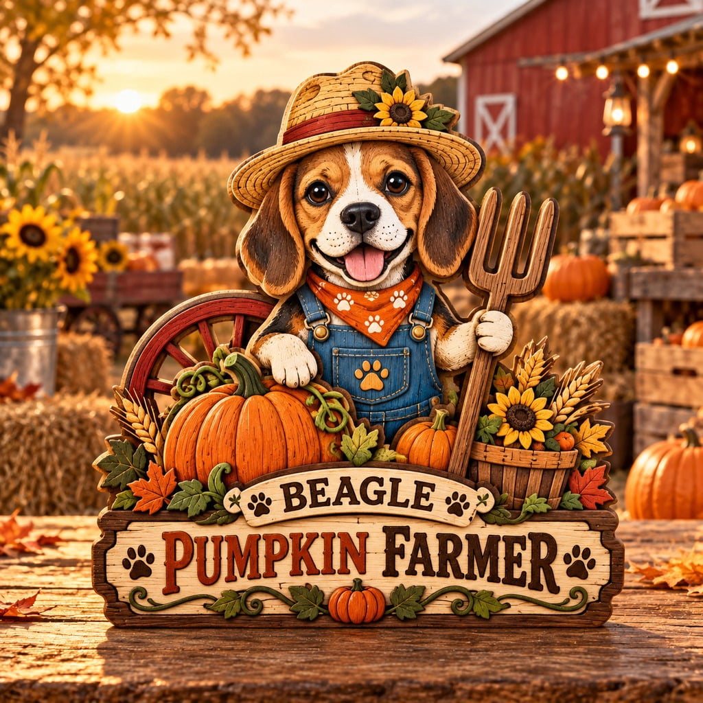Fall Barber Display 3-Layer Wooden Decor Beagle Pumpkin Farmer Rustic Shelf Display for ...