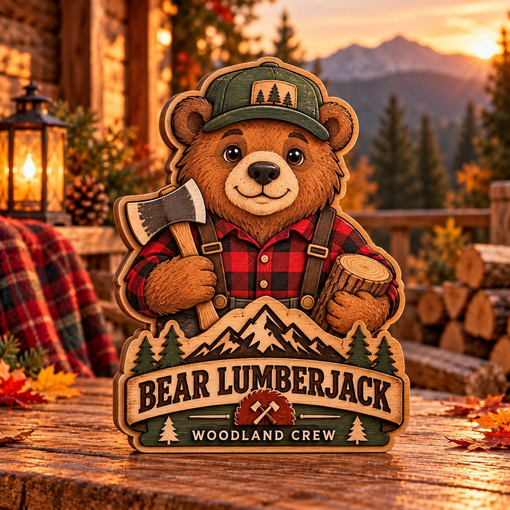 3-Layer Wooden Decor Bear Lumberjack Cabin Display for Woodland ...