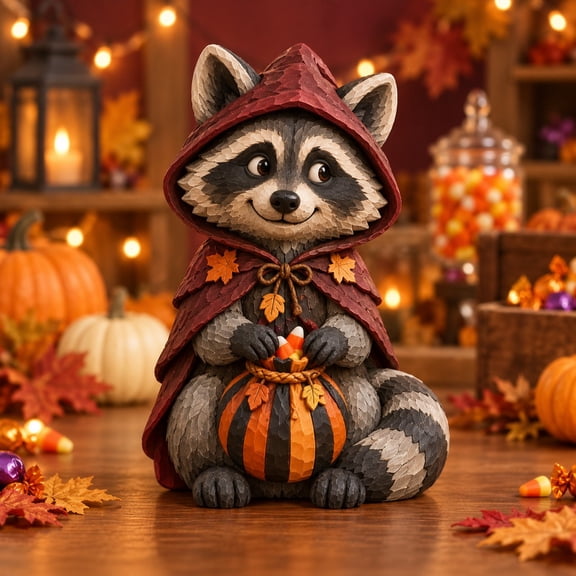 3 Layer Wooden Halloween Animal Raccoon Candy Bandit Tabletop Decor for Fall Parties