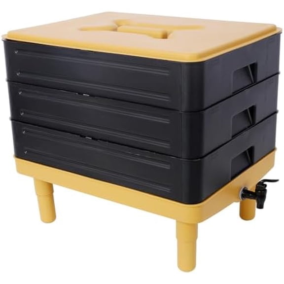 3-Layer Worm Compost Bin, Indoor & Outdoor Worm Composter, 65L Worm Composter for Vermicomposting Starter, for Recycling Food Waste in Garden (Black)$$Garden & Patio