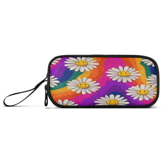 3-Layer Zipper Pencil Case Pencil Pouch Large Capacity Pencil Pouch for Travel and Office Supplies Colorful Daisy Flowers