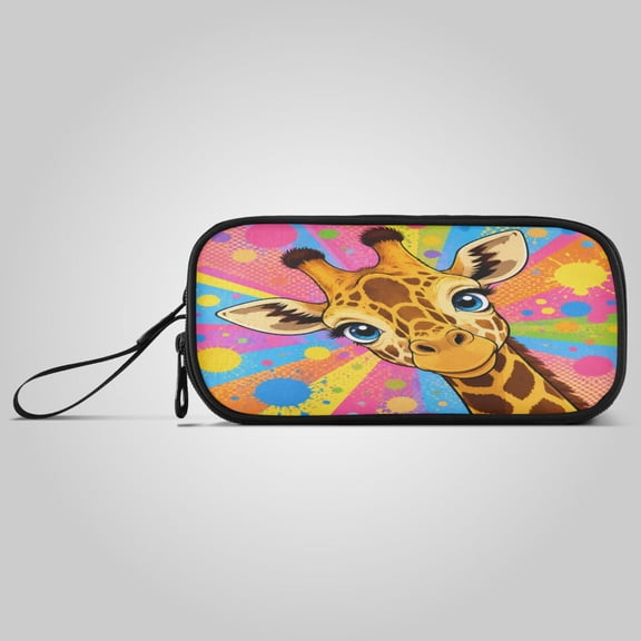 3-Layer Zipper Pencil Case Pencil Pouch Large Capacity Pencil Pouch for Travel and Office Supplies Smiling Giraffe Pop Art