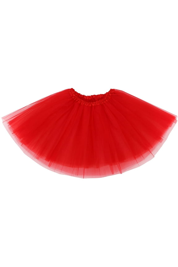 3 Layered Ballerina Tutu W/ Stretch Waist, Tulle Fibers, Red