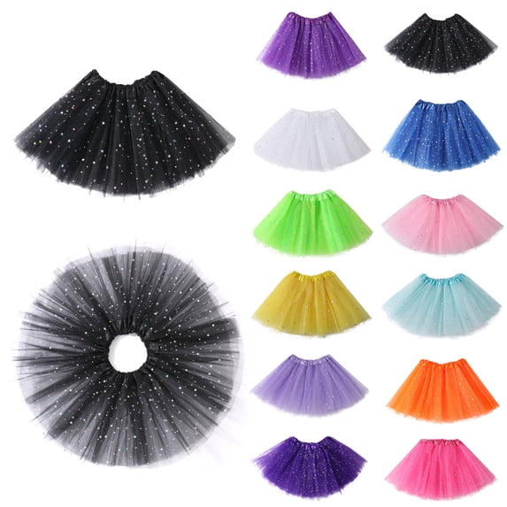 3 Layered Girls Star Sparkle Tulle Tutus Skirts Princess Ballet Dance Party Dress for Girls Women Purple
