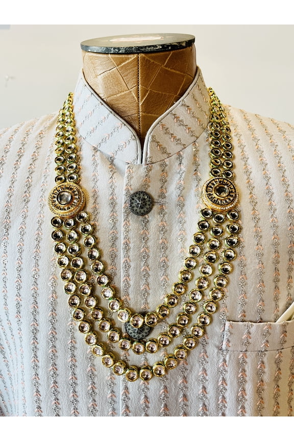 3-Layered Gold Kundan Set For Groom