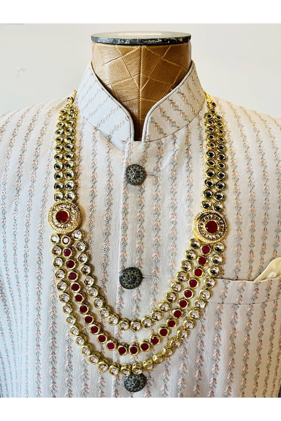 3- Layered Gold Kundan Set For Groom