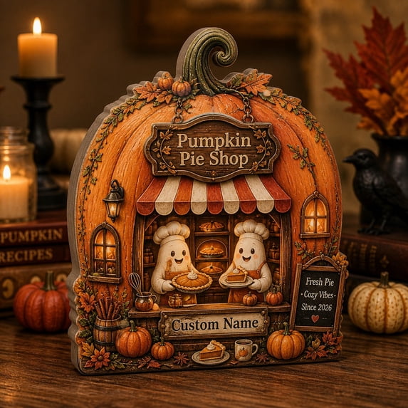 3 Layered Wooden Block Pumpkin Pie Shop, Personalized Shelf Decoration ...
