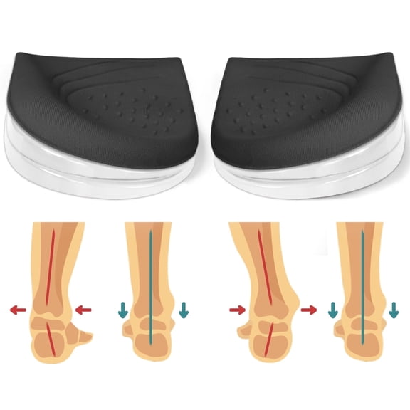 3 Layers Adjustable Heel Wedge Inserts for Supination & Pronation Correction, Adhesive Medial & Lateral Heel Insoles for Bow Legs, Knee Pain, Foot Alignment - Black