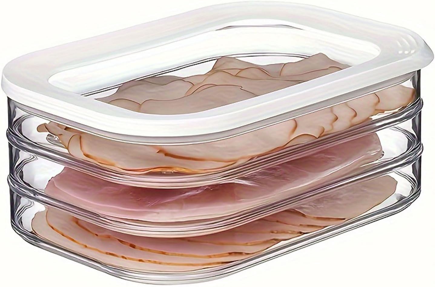 3 Layers Deli Meat Container for Fridge, Stackable Food Storage Boxes with Lid, Cold Cuts & Lunch Meat Organizer, Meal Prep Containers for Cheese, BPA-Free, 8.9 x 6.3 x 3.5 Inches