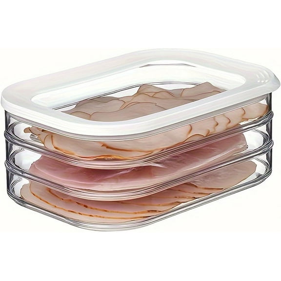 3 Layers Deli Meat Container for Fridge, Stackable Food Storage Boxes with Lid, Cold Cuts & Lunch Meat Organizer, Meal Prep Containers for Cheese, BPA-Free, 8.9 x 6.3 x 3.5 Inches