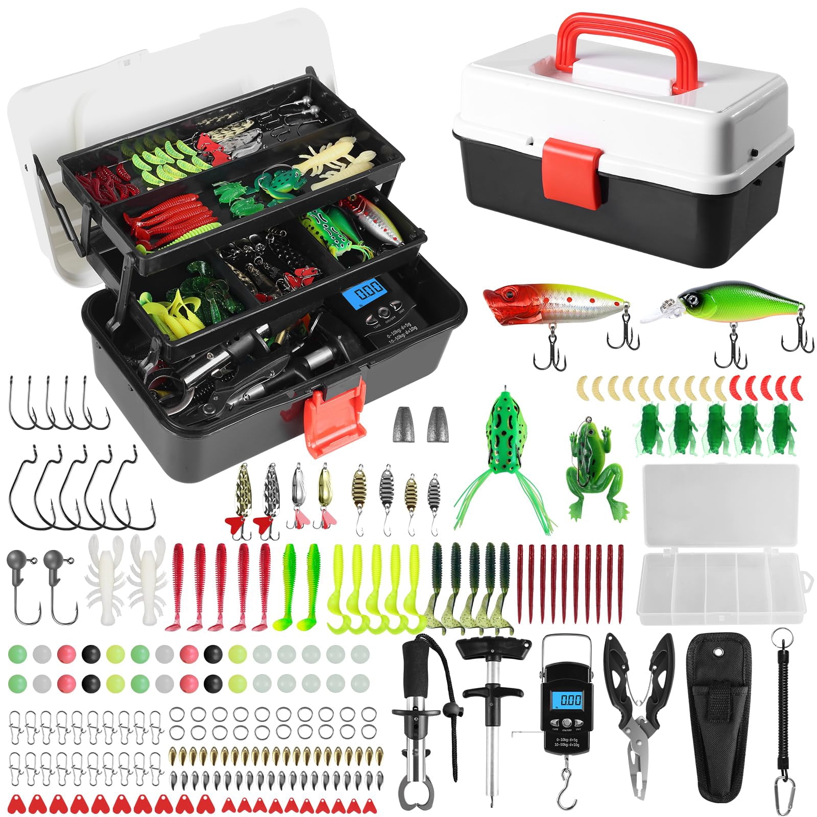 3 Layers Fishing Tackle Box  213pcs Lures Kit With Small Tool Containing Weights Scale Lip Clip Hook Remover Accessories Gear For Beginners Men Adults