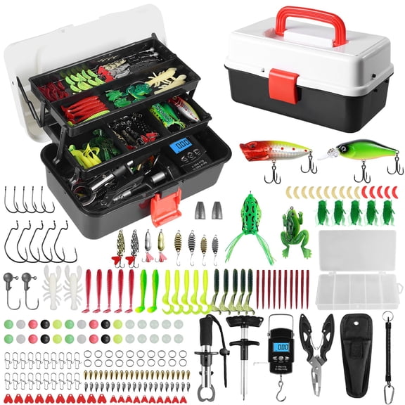 3 Layers Fishing Tackle Box with 213-Piece Lure and Tool Kit