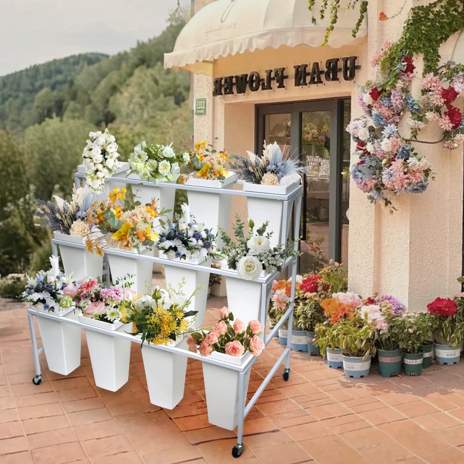 Large Metal Flower Racks 3 Layers Flower Buckets Iron Flower Stand ,Mobile Plant Shelf - Durable ...