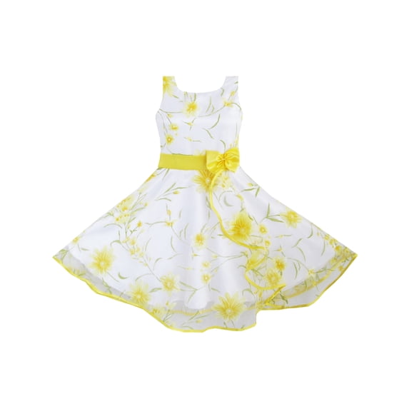3 Layers Girls Dress Sunflower Wave Pageant Bridesmaid Kids Clothing 4-5 Years