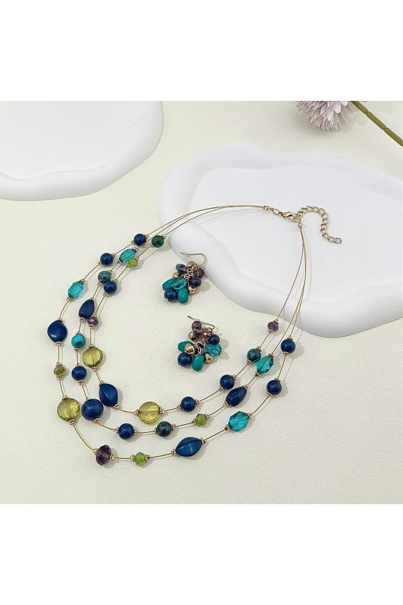 3 Layers Illusion Wire Beaded Statement 19.5" Necklace for Women[j749]