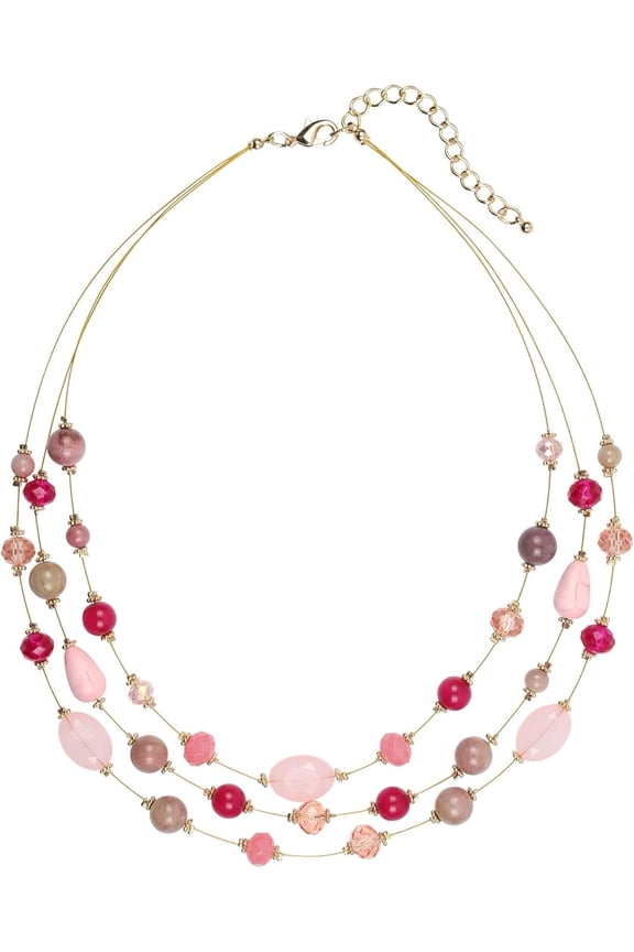 3 Layers Illusion Wire Beaded Statement 19.5" Necklace for Women[w832]