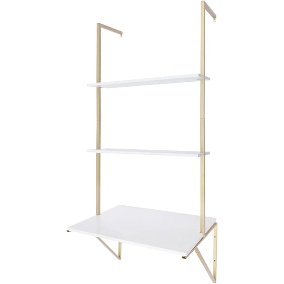 3 Layers Ladder Desk, Computer Writing Table, Floating Shelves, Triangular Structure, Thickened Steel Pipes, Wall Mount Floating Pipe Tabl, 78 * 50 * 110cm/30.7 * 19.7 * 43.3in
