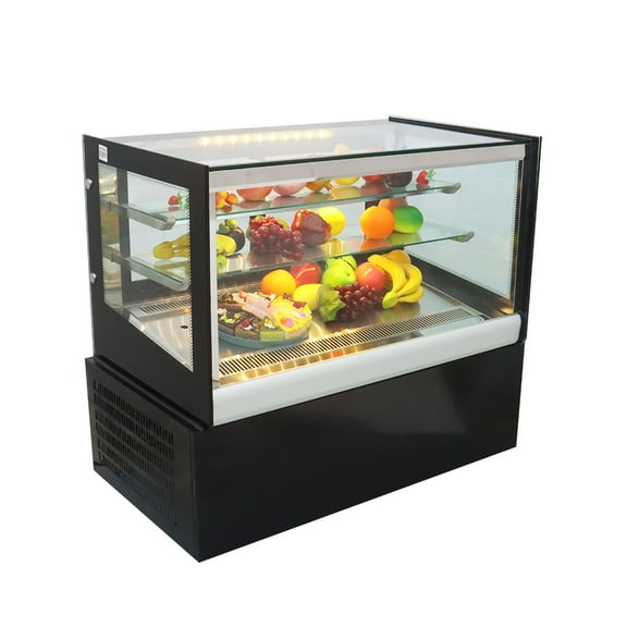 3 Layers Refrigerated Cake Showcase Countertop Commercial Fruit Cake Display Cabinet with Defrost Function and Yellow LED Light 220V Black