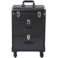 thumbnail image 1 of 3 Layers Rolling Makeup Case, Nail Travel Case Cosmetology Case, Makeup Cart Make Up Suitcase Cosmetic Trolley with Wheels (Black), 1 of 14