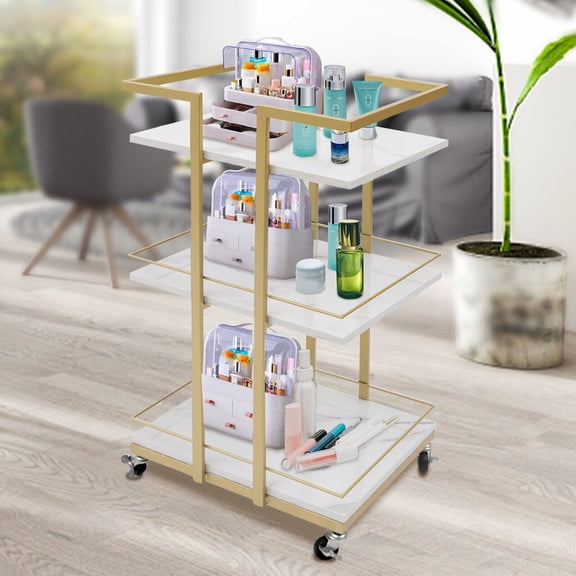 3 Layers Storage Trolley Rolling Utility Cart Mobile Shelving Unit 360 Swivel