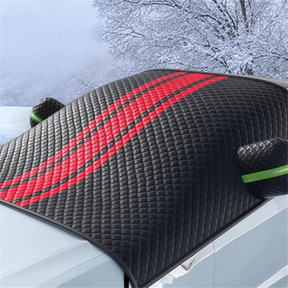 3 Layers Thicker Ice Snow Protector Car Front Windshield Sunshade Cover with Reflective Stripes Univers for Winter- red-black