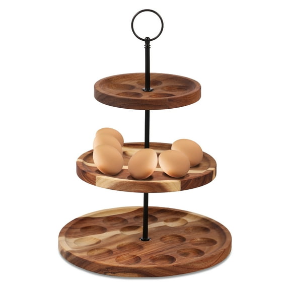 3 Layers Wood Egg Platter Versatile Easy to Clean Egg Stand Plate Reversible Tray Large Capacity Egg Stand Plate Tray Holder Sturdy Holes Egg Tray for Parties Use