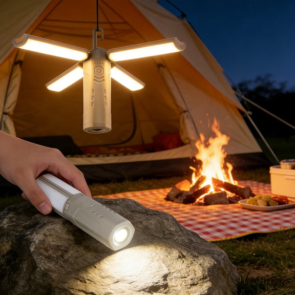 3-Leaf Folding Camping Light Super Bright Multimode Rechargeable LED Flashlight Portable Waterproof Space Saving Durable for Hiking Fishing Night Walking Emergency Working Outdoor Use