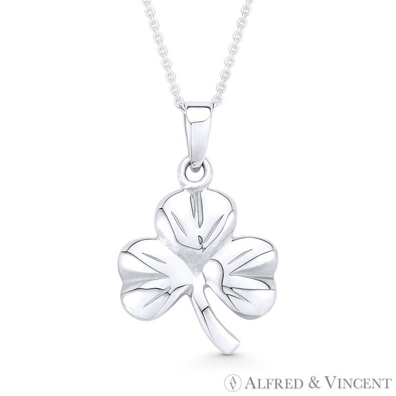 3-Leaf Shamrock Irish Luck Charm Pendant & Cable Chain Necklace in .925 Sterling Silver