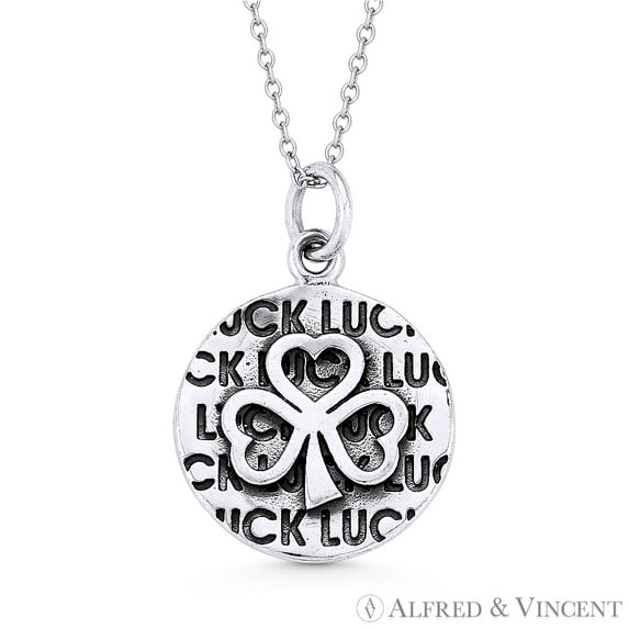 3-Leaf Shamrock Irish Luck Charm Pendant & Cable Chain Necklace in .925 Sterling Silver