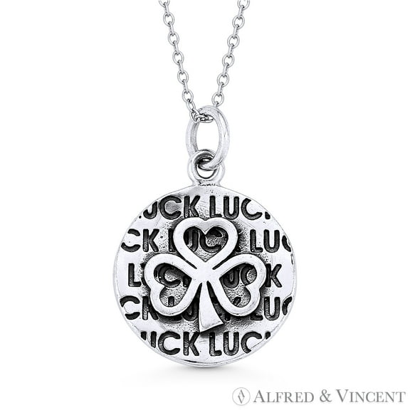 3-Leaf Shamrock Irish Luck Charm Pendant & Cable Chain Necklace in .925 Sterling Silver