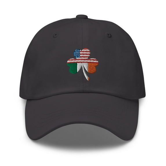 3 Leaf USA-Irish Clover Hat, Lucky Irish Hat, Dad Hat, Embroidered 3 Leaf Clover Hat, Irish American Hat, St. Patrick's Day Hat (Dark Grey)