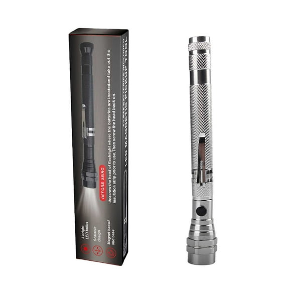 3-Led Magnetic Telescoping Pen Flashlight, Flexible Metal Hose, Magnetic Base, Includes 4 Button Batteries - For Camping, Emergency, Repairing, Hiking, Everyday Use